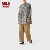 无印良品（MUJI）女式法兰绒衬衫领长上衣 纯棉 女士衬衫外套内搭格子衫秋季款外衣 米白色格纹 M 160/84A