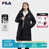 FILA 斐护科技|斐乐女装长款羽绒服冬季休闲简约连帽保暖羽绒外套 正黑色-BK 165/84A/M