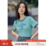 茵曼（INMAN）潮趣印花女装圆领短袖t恤修身显瘦套头短款2025夏季新款上衣 天蓝色 -18525987 M