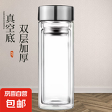 【⭐采销推荐】高硼硅双层玻璃杯泡茶杯茶水分离杯隔热车载水杯 双层真空底银色直筒 330ml 1只