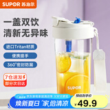 苏泊尔（SUPOR）水杯大容量运动吸管杯男女士学生Tritan水杯夏季户外塑料杯子 月光白+便携提手500ml