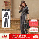 骆驼（CAMEL）立领健身女装撞色修身两件套运动服 Y24CAWL6620 墨灰 M