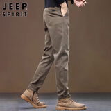 JEEP SPIRIT吉普休闲裤男直筒秋冬季裤子男士商务修身弹力长裤 咖啡 32