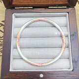 「兰袂」足银999.9描金珐琅彩莲花纯银手镯新中式古风百搭银镯子 粉袂 54圈口 约25克