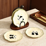 尊慕斯熊猫陶瓷吐骨碟家用食品级可爱创意餐桌高颜值点心甜品水果盘子 熊猫吐骨碟套装【1架4碟】
