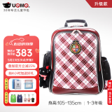 UnMeunme男女小学生一年级书包男1-3-6轻防水儿童双肩背送礼书包 3285红格 1-3年级 小挂件+腰扣