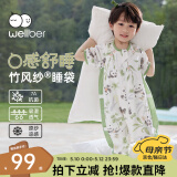 威尔贝鲁（WELLBER）婴儿睡袋1-3岁儿童前4后2竹棉纱布分腿睡衣宝宝春夏 林间熊猫M
