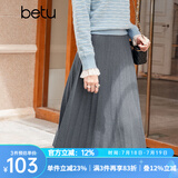 百图betu女装秋冬新款半身裙法式百褶高腰显瘦A字针织裙女2310T76 灰色 M