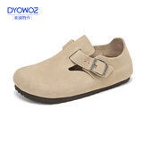 东园物作真皮休闲日系外穿舒适百搭真皮软木男女款圆头平底防滑全包勃肯鞋 沙色 36 【偏大一码】