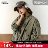 马登女装 美式复古MA1飞行员夹克外套vintage纯棉短款棒球服上衣春 军绿色 M