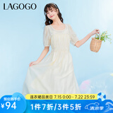 lagogo拉谷谷米色气质U型领甜美泡泡袖夏季新款小众设计连衣裙女 米色（T2） S 155/36