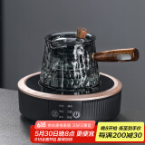 尚言坊全自动煮茶器玻璃壶煮茶炉蒸汽煮茶壶迷你电陶炉家用煮茶炉花茶壶 9-黑晨露炉+青灰侧把壶 600ml