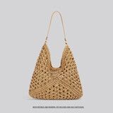 日本轻便女包时尚复古波西米亚海边度假编织单肩包休闲腋下包 卡其色 赠送礼盒/袋