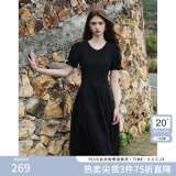 范思蓝恩夏季腰精裙气质收腰无袖背心连衣裙女夏季新款海边度假显瘦裙 黑色-有袖 XS