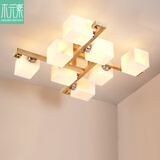 木元素 日式客厅灯简约现代原木风led卧室居室茶室书房九宫格木艺灯 A款 8头-88*21cm E27 双色led光源