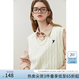 FANSILANEN范思蓝恩23FS11228 学院风针织马甲女春秋V领外搭配叠穿背心 白色 L