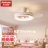大自然照明餐厅风扇灯客厅灯风扇一体吊扇灯卧室隐形扇吸顶灯带电风扇吊灯 D款少女房吸顶灯风扇儿童房通用 三色变光