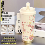 熊哲察哈喽keiti周边水杯凯蒂猫学生女吸管杯运动大容量保温杯车载保冷 A--凯蒂猫316内胆-配挂绳 520ml 杯子+吸管刷+杯刷+立体贴纸