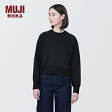 无印良品（MUJI）女式 紧密编织 运动衫 女士 女款 卫衣 圆领短款春季女装 上衣 黑色 S （155/80A）