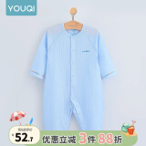 优奇婴儿衣服夏季薄款纯棉连体衣新生幼儿睡衣宝宝纱布哈衣夏装空调服 夏款【闭档】冰蓝 90cm