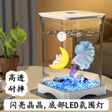 燕之雁 桌面斗鱼缸 微景观鱼缸 迷你水族箱 LED氛围灯+造景+盖+托盘