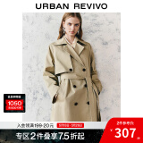 UR秋季新款女装摩登英伦风双排扣收腰系带风衣UWM140030 浅卡其 (偏宽松) M