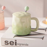 几物森林 陶瓷马克杯带勺带盖杯子咖啡杯情侣茶杯男女大容量 渐变绿300ml