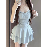 南木熊泳衣女纯欲连体保守罩衫显瘦遮肚高级性感泡温泉沙滩泳装 浅蓝色连体裙均码【70-110斤】