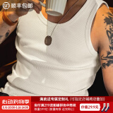 马登工装硬汉无袖棉背心男健身运动老头汗衫跨栏重磅螺纹纯色坎肩打底 米白色 [拍两件立减5元] L