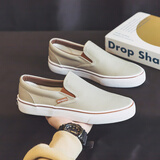 人本男鞋一脚蹬帆布鞋男 春秋纯色套脚懒人鞋浅口休闲百搭潮鞋 灰色 43 （略偏小半码）