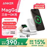 ANKER安克MagGo无线充电器三合一15W磁吸qi2认证适用iPhone16promax苹果15手表耳机apple iwatch折叠 白