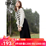 百图betu女装春季新款连衣裙法式条纹拼接长袖连衣裙女2401T66 黑色 L