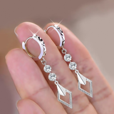 玖长时99纯银双钻几何车花银耳扣女士款菱形足银耳环生日礼物送女友 经典双钻 足银重约3g