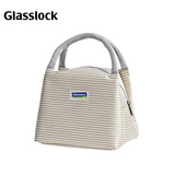 Glasslock便当包保鲜盒保温手提袋饭盒袋铝箔布艺包韩版布条纹包男女手拎包