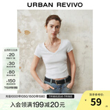 UR2025春季新款女时尚基础纯色修身短款V领短袖T恤UWB450004 花灰 XL