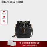 CHARLES&KEITH绗缝菱格链条水桶包双肩包包女包女友生日礼物CK2-10701506 Black黑色 M