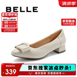 百丽气质时尚平跟鞋女百搭淑女单鞋A6Z1DAQ4 米白 39