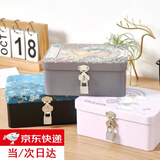 皓梵洁带锁收纳箱收纳盒密码盒保管箱大号铁盒小盒子箱子首饰现金储物盒 中号-慕夏(13*7.5*17.5cm)