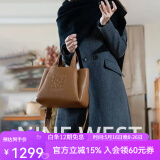 NINE WEST玖熙牛皮手提菜篮子包2025新款包包单肩女手提包上班族女顺丰包邮 焦糖棕（新款同色油边）