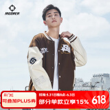 准者棒球服外套男装2025春夏新款美式复古PU皮袖休闲宽松运动夹克开衫 深卡其【常规款】 L