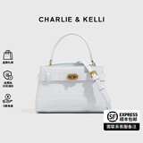 CHARLIE&KELLI CK品牌轻奢包包女包鳄鱼纹凯莉包2025新款手提斜挎包女生日礼物 天空蓝【代写贺卡 赠品牌礼袋】