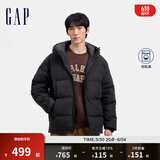 Gap男装徽章logo抽绳立领连帽羽绒服纯色外套677652 黑色 L (175/96A) 亚洲尺码