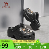 骆驼（CAMEL）洞洞鞋女时尚DIY鞋花休闲凉鞋显高凉拖鞋 L25M071023 黑色 36-37