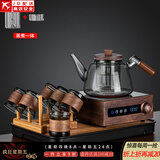 正扬电陶炉煮茶器胡桃木电茶炉玻璃泡茶蒸煮烧水壶功夫茶具套装家用小 胡举物手执如意六竹环+架长琴黑