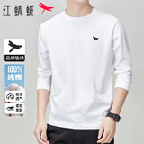 红蜻蜓（RED DRAGONFLY）长袖T恤男纯棉品牌专版版绣刺绣休闲时尚百搭圆领上衣打底衫白2XL