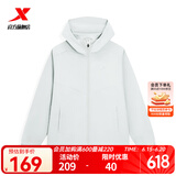 特步防泼水外套新款男夹克上衣跑步训练服户外骑行服双层风衣运动服 尘灰色-0104 2XL