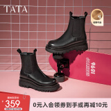 他她（TATA）英伦风切尔西靴女显瘦加绒厚底烟筒靴时装靴冬新GXB01DD3 黑色（绒里） 38