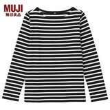 无印良品 MUJI 女式 粗棉线条纹长袖T恤 黑*横条 S