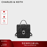 CHARLES&KEITH复古皮带扣菱格双肩包书包包女包生日礼物CK2-60782275 Noir黑色 M