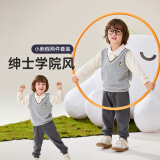 威尔贝鲁（WELLBER）童装儿童衣服长袖男女中小童学院风假两件套装25春 学院灰90cm